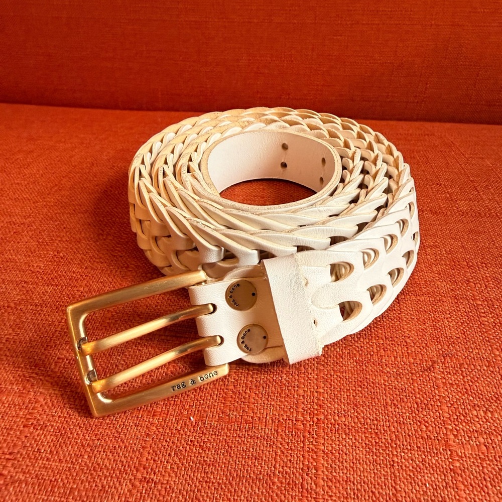 Rag & Bone Cream Woven Belt with Gold Buckle
